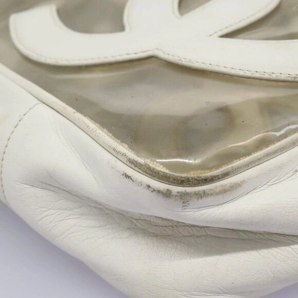 CHANEL Triple Coco Chain Tote Bag Vinyl Leather White Gold CC Auth bs23423 - Picture 4 of 16